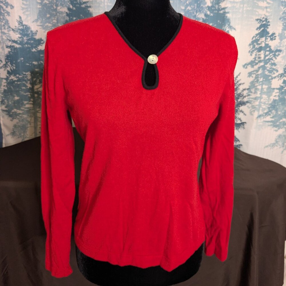 ❤️ Eric Scot Red Knit Blouse – Keyhole Neckline – Size Medium ❤️